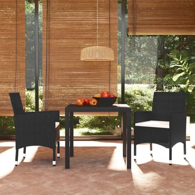 vidaXL - 3-delige - Tuinset - met - kussens - poly - rattan - zwart
