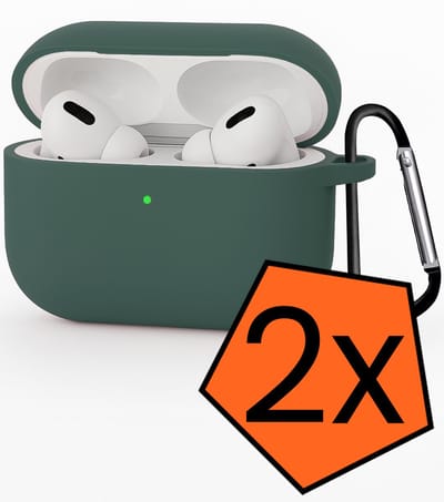 Hoesje - Geschikt voor Apple Airpods Pro 3 - met Clip - Siliconen Hoes - Silicone Case Cover - Donkergroen