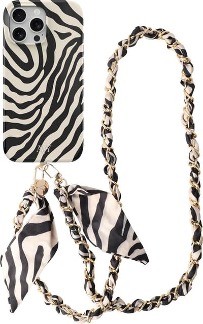 AVY Hoesje Met Telefoonkoord | Geschikt voor Apple iPhone 13 Pro | Compatibel met MagSafe & Qi2 | Hard Shell Back Cover | Stijlvol Bijpassend Koord Crossbody (120CM) | Serengeti Zebra