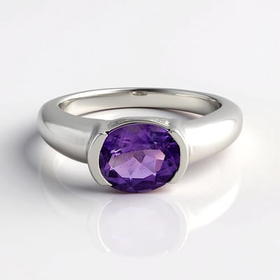 Cavill - Zilveren Ring 925 Sterling Zilver - Platina Geplateerd - Ovale Siberische Amethist 3,09 Ct - Paarse Edelsteen - Modern Elegant