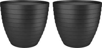 Juypal Bloempot/plantenpot Florenzia - 2x - zwart - kunststof - D30 x H26,8 cm - voor buiten/binnen