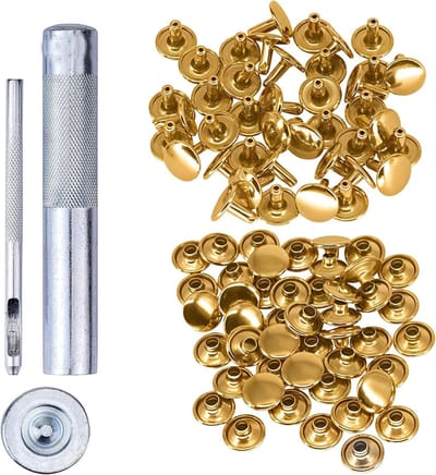 Dubbele Cap Klinknagels - Klinknagels Set - Leerprojecten Afwerken - Dubbele Koepelvormige Dop - 7mm 100 stuks - Goud