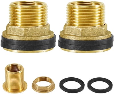 Allecto - Messing containerschroefverbinding - 2 stuks - Hoogwaardige kwaliteit - AG 1 inch x IG 3/4 inch - Tankdoorvoer - Geschikt voor kranen en ...