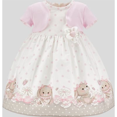jurk polka stip bloem wit-roze