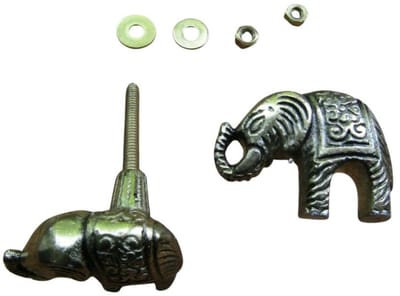 Pack of 2 Ethnic Safari Elephant Knobs Antique Brass