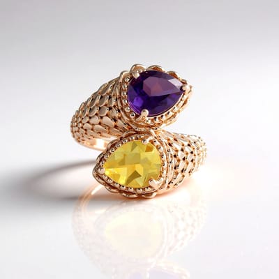 Cavill - 925 Sterling Zilver Ring - Roséverguld - Peervormige Zambia Amethist 1,31ct & Braziliaanse Citrien 1,29ct - Elegante Organische Vorm