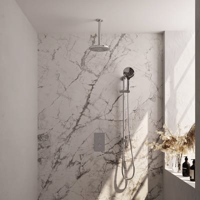 Brauer Chrome Carving thermostatische inbouw regendouche 3-weg omstelling SET 47 met 20 cm douchekop en plafondarm en 3-standen handdouche en doucheslang en geïntegreerde glijstang chroom