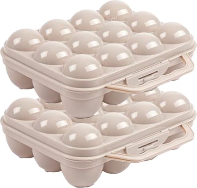 Plasticforte Eierdoos - 2x - koelkast organizer eierhouder - 12 eieren - taupe - kunststof - 20 x 18,5 cm
