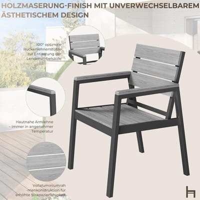Tuinmeubelset 6 Personen 189x80x72 cm Aluminium – Luxe Terrasset met 6 Stoelen & Houtlook Tafel Weerbestendig Grijs | Nicolehome
