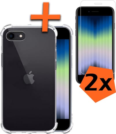 Hoes - Met Screenprotector - 2 Stuks - Geschikt voor Apple iPhone SE (2022) - Sterk & Shockproof - Siliconen Case - Back Cover - Telefoon Hoes - Shock Proof - Transparant