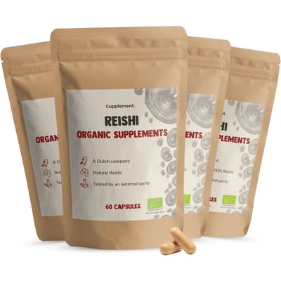 Cupplement Reishi 1.500 mg per dagdosering Biologisch Combideal 4x 60 Capsules - Reishi Mushroom paddenstoelen – Mushrooms - Vegan - Zonder toevoegingen - Lab getest - 30 dagen voorraad per zakje