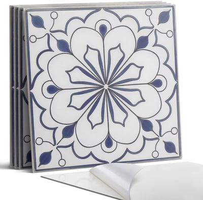 Coloray Wandpanelen Zelfklevend - Keramisch patroon met bloemenmotief Zelfklevende Wandpanelen - 50 cm x 50 cm - Blauw Wandpaneel PVC - 5 stuks - Texturen Wandpanelen Zelfklevend - Keuken Wandpanelen - Wandpanelen Badkamer