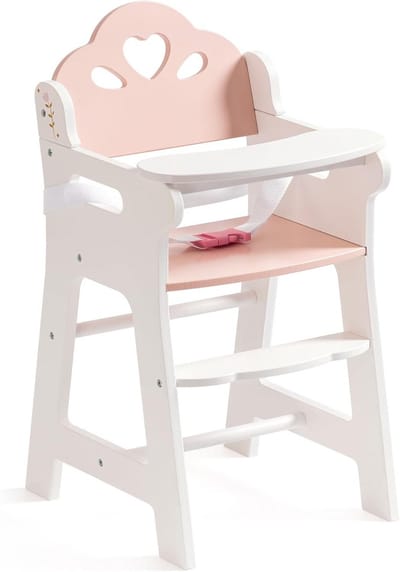Houten Poppenstoel - Poppenmeubel - Poppen Verzorgen - Stevig Houtmateriaal - 51 cm Hoog - Wit Roze