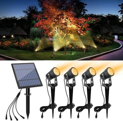 Metalen Solar Tuinspot 4‑in‑1 – 3m Kabel – Warmwit (3000K) – IP65 Waterdicht – Laagspanning – Auto Aan/Uit