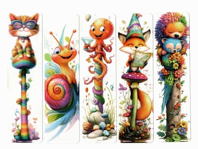 Viwado®5 stuks Dubbelzijdige Boekenlegger – 15×3 cm – Kleurrijke Illustratie Designs – Cadeau / Lezen Accessoire