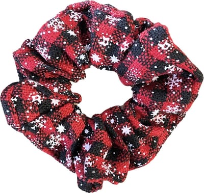 Kraagjeskopen.nl®  Scrunchie KERST Rood met Zwart Extra Vol en Luxe - Haarwokkel Haarelastiek Kerstmis Cadeau