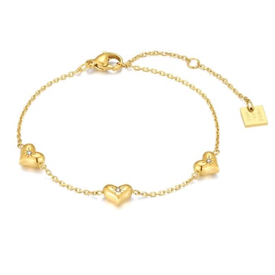 Twice As Nice Armband in goudkleurig edelstaal, 3 hartjes 16cm+3cm
