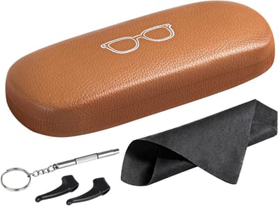 Elegante harde brillenkoker van premium leer, met microvezeldoekje, ideaal voor dagelijks gebruik en reizen, geschikt voor mannen en vrouwen