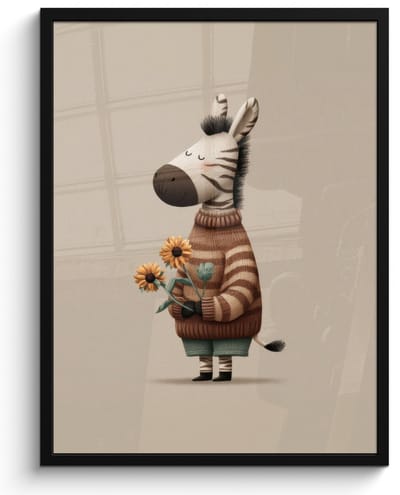 Poster in lijst - Fotolijst 50x70 cm - Posters - Zebra - Zonnebloemen - Warm - Posterlijst zwart - Decoratie - Wanddecoratie woonkamer - Muurdecoratie slaapkamer