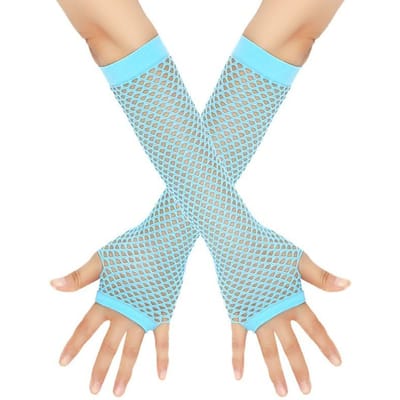 Gants longs en résille noirs pour femmes, mitaines sexy en dentelle et maille, style gothique, punk rock, festival bleu