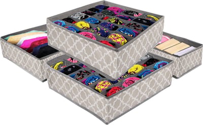 Springos Lade Organizer Kast en Badkamer - 4 Stuks - Verschillende Afmetingen - Grijs/Wit Patroon