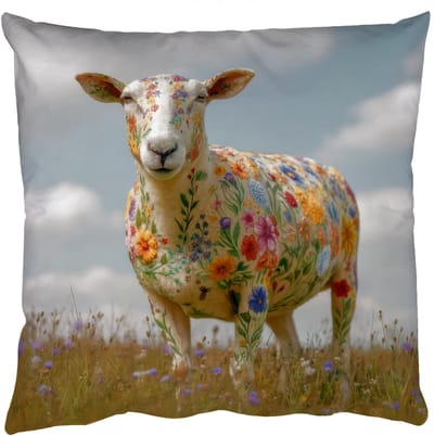 Sierkussens - Kussentjes Woonkamer - 50x50 cm - Schaap - Bloemen - Weide