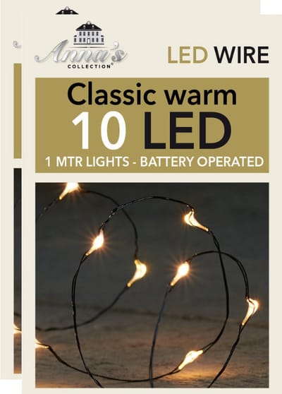 Anna Collection Draadverlichting - 2x - zwart - 10 led lampjes - warm wit - batterij - 100 cm