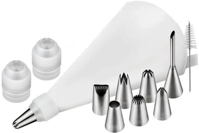 Spuitzakken en spuitmondjes - Taart Decoratie Benodigdheden - Katoenen spuitzakken - Roestvrijstalen spuitmondjes voor roosjes - Spuitzak voor boter - Spuitmondjes - Bakgereedschap-11-delige set (Type B)
