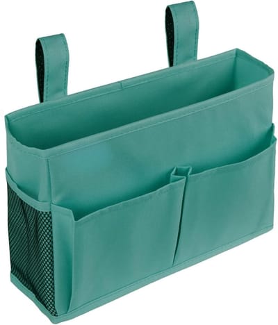 Famanu - Nachtkastje Caddy Opknoping Bed Organizer Opbergtas Pocket voor Stapelbed en Ziekenhuisbedden, College Slaapzalen Baby Bed Rails, Camp Stoel Armsteun 4 Zakken en 2 Haken, (Klein, Teal)