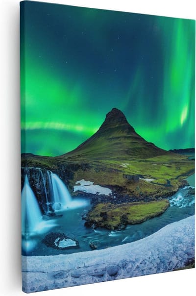 Artaza Canvas Schilderij Waterval - 40x50 cm - Wanddecoratie IJsland - Muurdecoratie Noorderlicht - Kamer Accessoires Bergen
