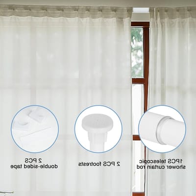Verstelbare Gordijnroede 50-80 cm RVS 304 zonder Boren voor Badkamer, Keuken en Balkon - Ø 25 mm, Wit