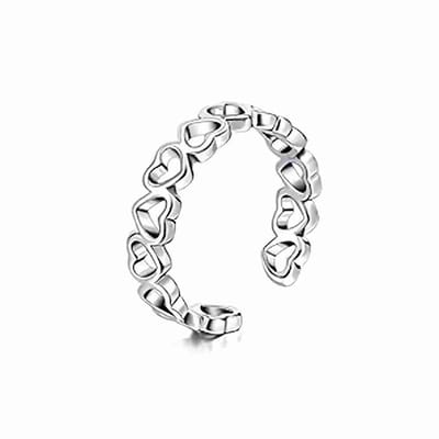 WeLoveSilver teenring - zilverkleurig - hartjes - chirurgisch staal
