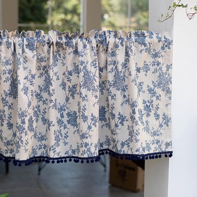 Korte Gordijnen - Keuken Gordijnen - Raam Decoratie - Katoen Linnen Mix - 140x40cm - Blauw