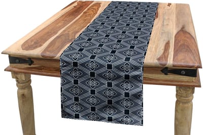 ABAKUHAUS Tafelloper – Diamant-Bloemen-Lijn – 40x180 cm – Antraciet