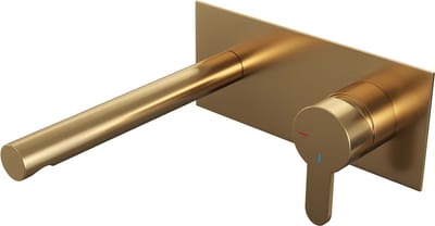 Brauer Gold Edition inbouw wastafelmengkraan met rechte uitloop en afdekplaat model D1 goud geborsteld PVD