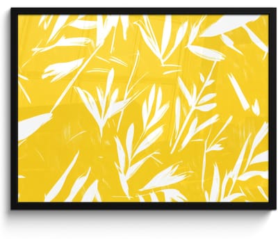 Poster in lijst - Fotolijst 70x50 cm - Posters - Abstract - Bladeren - Geel - Penseelstreken - Posterlijst zwart - Decoratie - Wanddecoratie woonkamer - Muurdecoratie slaapkamer