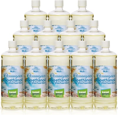 KieselGreen 12 Liter Bio-Ethanol met Oceaan Aroma - Bioethanol 96.6%, Veilig voor Sfeerhaarden en Tafelhaarden, Milieuvriendelijk - Premium Kwaliteit Ethanol voor Binnen en Buiten