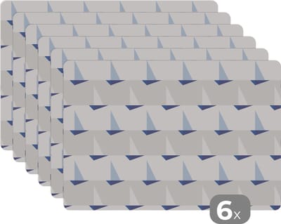 Placemat - Placemats kunststof - Patronen - Boot - Zee - 45x30 cm - 6 stuks - Hittebestendig - Anti-Slip - Onderlegger - Afneembaar