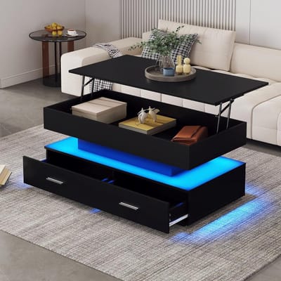 Verstelbare Salontafel - Opklapbare Tafel Koffietafel - Woonkamer Organisatie - Hydraulisch Verstelbaar - 100 x 50 x 44 cm - Zwart