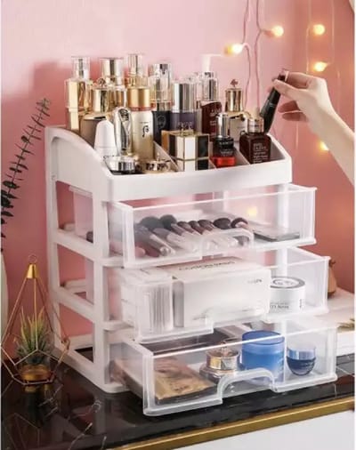 Make - up organizer XL Deluxe - Wit - Met 3 Laden en 6 opbergvakken - 27x23,5x16,5 cm