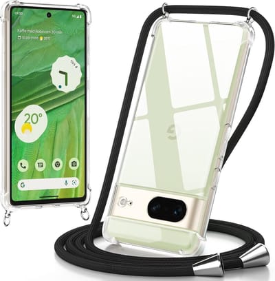 Casemania Hoesje Geschikt voor Google Pixel 7 - Transparant - Siliconen Back Cover met Koord - Telefoonhoesje met Koord - Crossbody Lanyard Cord Case