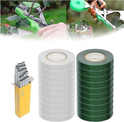 10 Rollen Tuin Tape voor Plantbindmachine met 10000 Stuks Nietjes - Ideaal voor Takken, Klimplanten en Bloemen