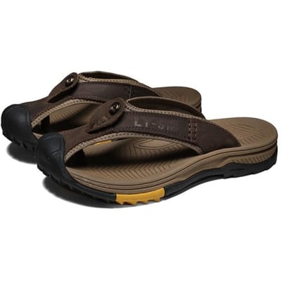 Gouden Boompje Slippers Echt Leer Heren Slippers Retro Strand Schoenen Ademende Zomer Mannen Slippers Klassiekers Casual Schoen 40 donkerbruine kleur