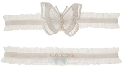JHUBERS- Kousenband Bruiloft - Bruidskousenband - Witte Kant/Parels - 2 Stuks - Geschikt voor Dames/Meisjes - Dijbeenomtrek 40-60 cm - Bruidsaccessoire