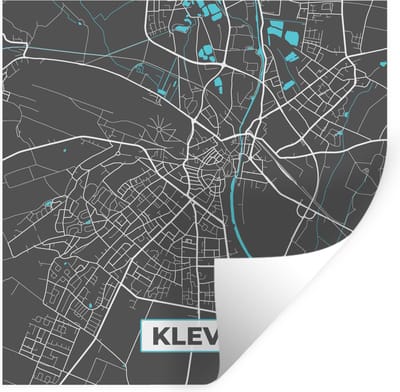 Muurstickers - Sticker Folie - Plattegrond – Kleve – Blauw – Stadskaart – Kaart - Duitsland - 100x100 cm - Plakfolie - Muurstickers Kinderkamer - Zelfklevend Behang XXL - Zelfklevend behangpapier - Stickerfolie