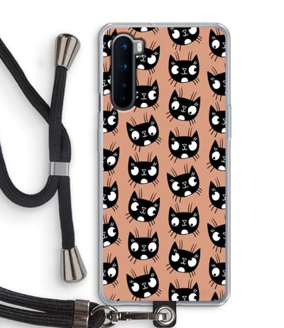 Case Company® - Hoesje met koord geschikt voor OnePlus Nord hoesje met Koord - Kat - Telefoonhoesje met Zwart Koord - Bescherming aan alle Kanten en Over de Schermrand