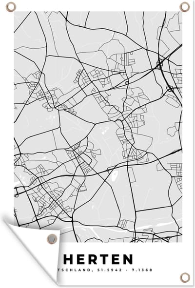 Muurdecoratie Kaart - Stadskaart - Duitsland - Herten - Plattegrond - 120x180 cm - Tuinposter - Tuindoek