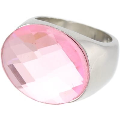 Behave - Ring - Zilverkleurige statement ring met grote ovale roze facetgeslepen glassteen – Nikkelvrij - 16mm