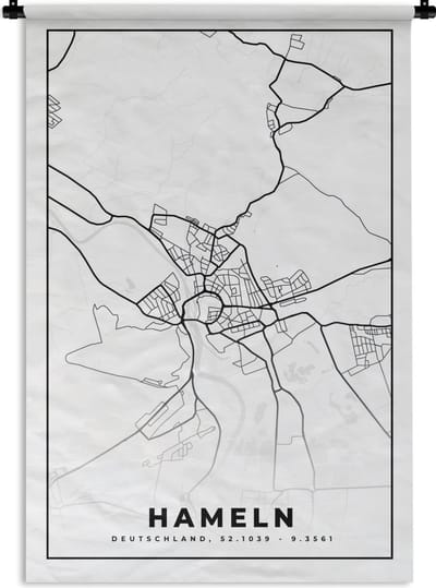 Wandkleed - Wanddoek - Hameln - Plattegrond - Kaart - Stadskaart - 120x180 cm - Wandtapijt