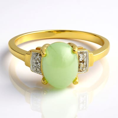 Cavill - Ring van verguld 925 Sterling zilver met keizerlijke chrysopraas 1 ct en witte topaas 1 021 ct - Ovaal cabochon modern design - maat 17